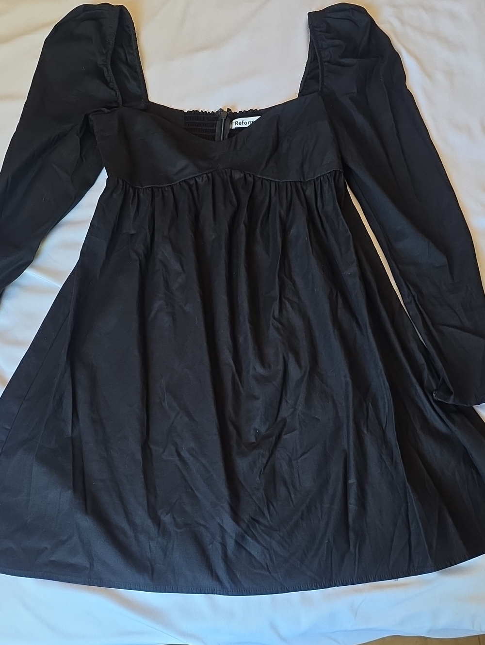 Reformation Black Puff-Sleeve Square-Neck Mini Dress - Picture 2 of 9